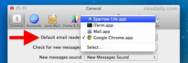 change default email for mac